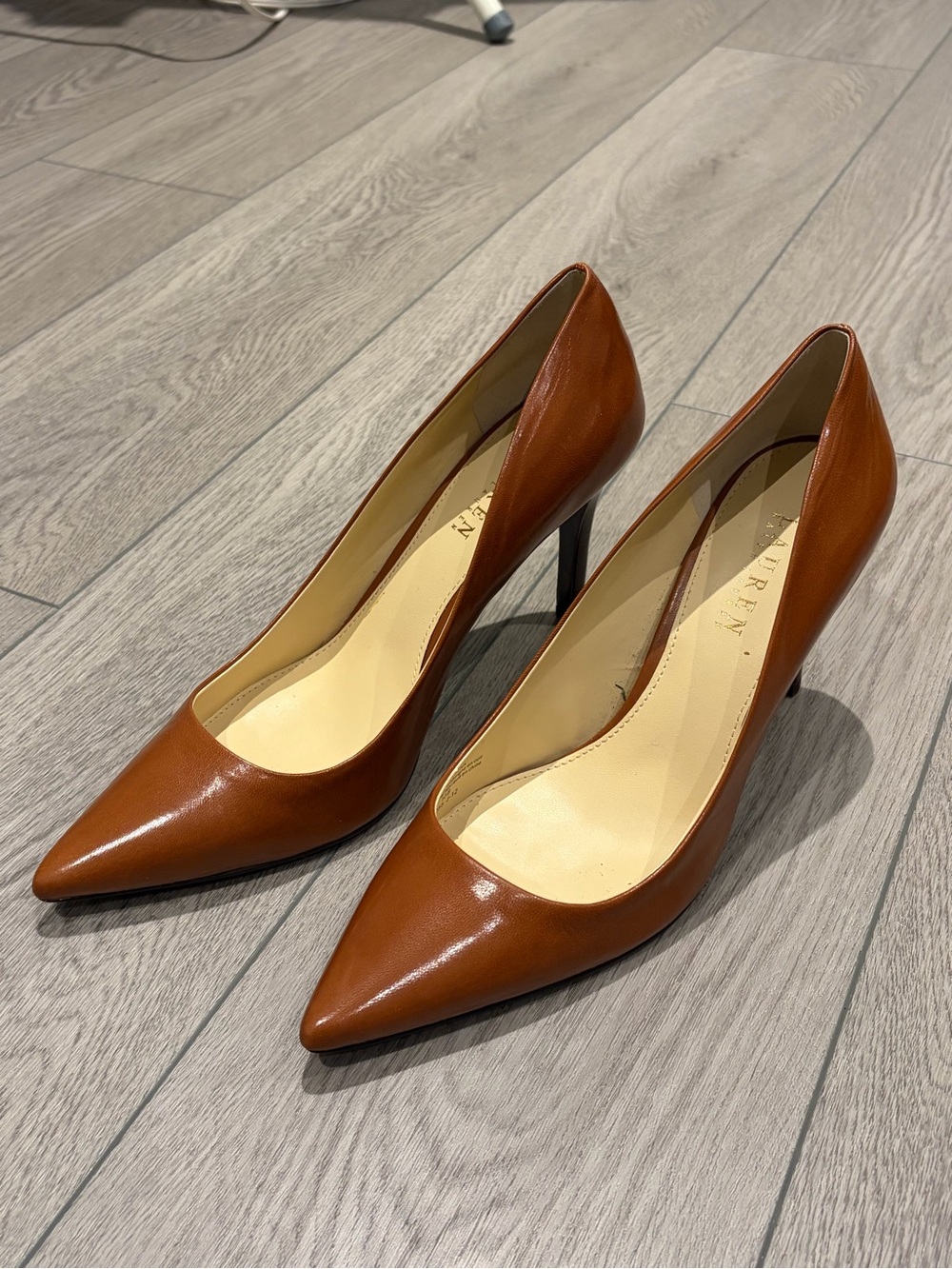 Lauren Ralph Lauren Cognac Pointed-Toe Leather Pumps